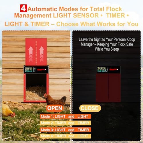Red solar powered automatic coop door — photo 4