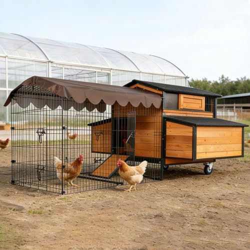 Iron frame chicken tractor with six nesting boxes