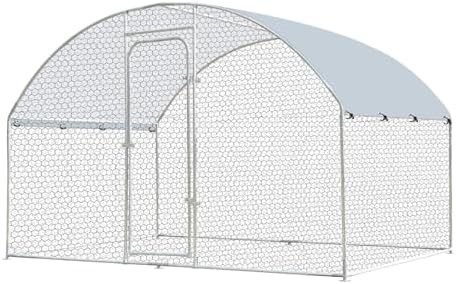 Metal poultry pen with dedicated feeding door