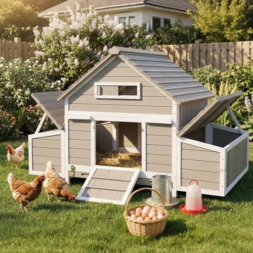 Wooden hen house with six nesting boxes