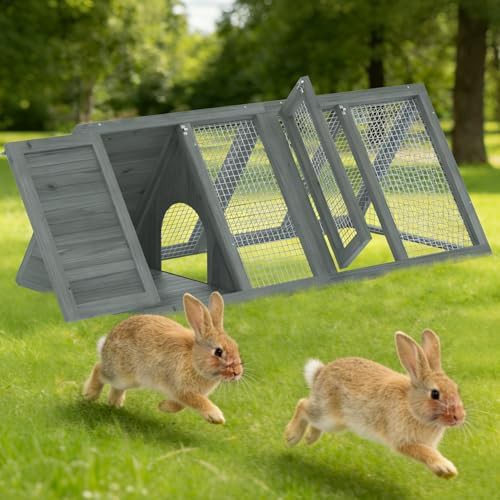 Modern grey A-frame rabbit hutch