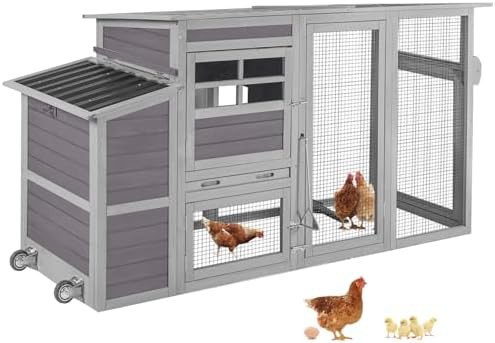 Mobile wooden chicken coop with secure locks