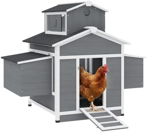 Compact outdoor coop with nesting box and stands
