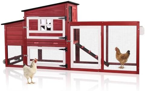 Portable red wooden coop for six chickens
