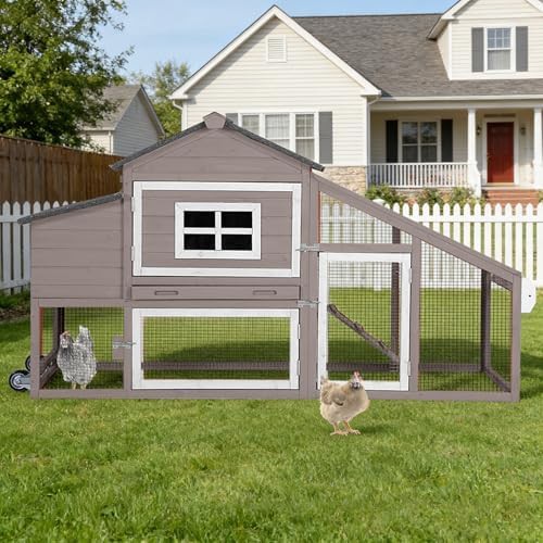 Brown wooden chicken house with wheels