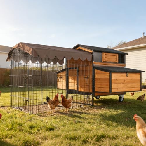 Metal frame chicken tractor with six nests