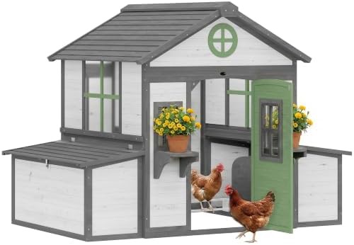 White wooden chicken house with interior perch
