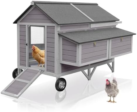 Mobile wooden hen house with large wheels