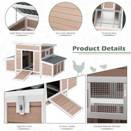 Khaki wooden chicken house with six nesting boxes — photo 5