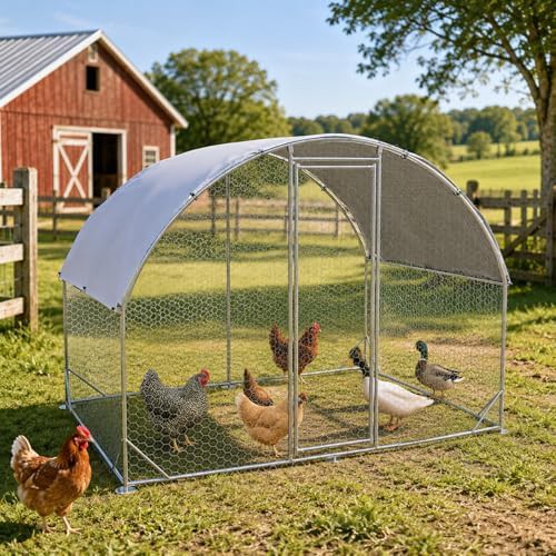 Dome roof metal poultry enclosure with cover