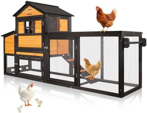 Brown wooden coop with wheels