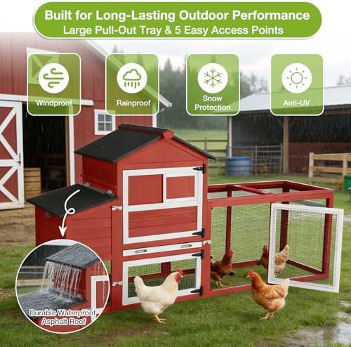 Red wooden poultry house with integrated run — photo 3