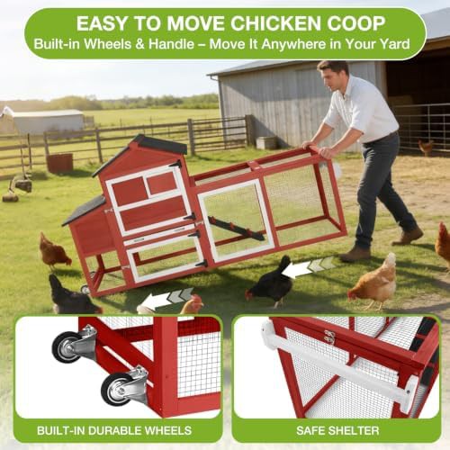 Red wooden poultry house with integrated run — photo 4