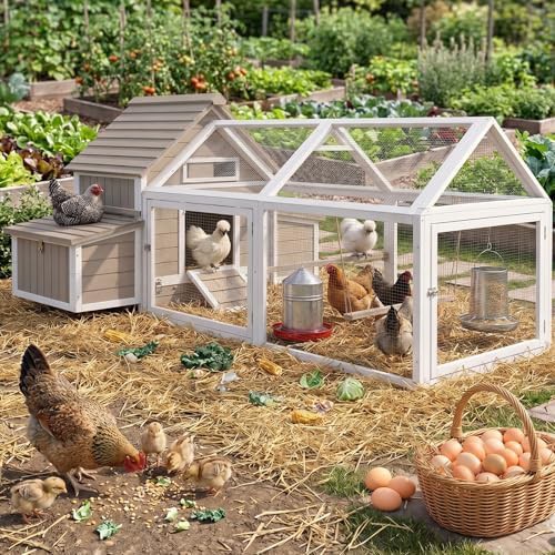 Large wooden chicken coop with run