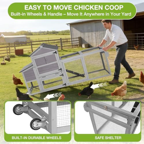 Grey wooden mobile coop with attached run — photo 5