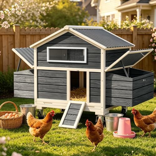 Large black movable wooden chicken house