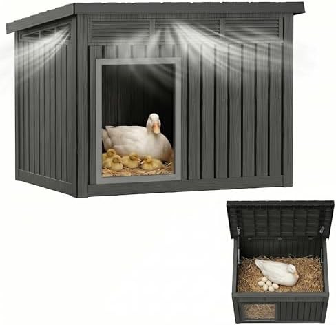 Black resin coop with shutter vents