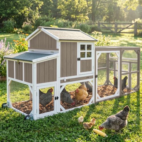 Natural wood mobile coop with run