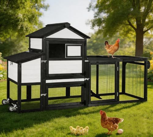 Black mobile poultry house with wheels