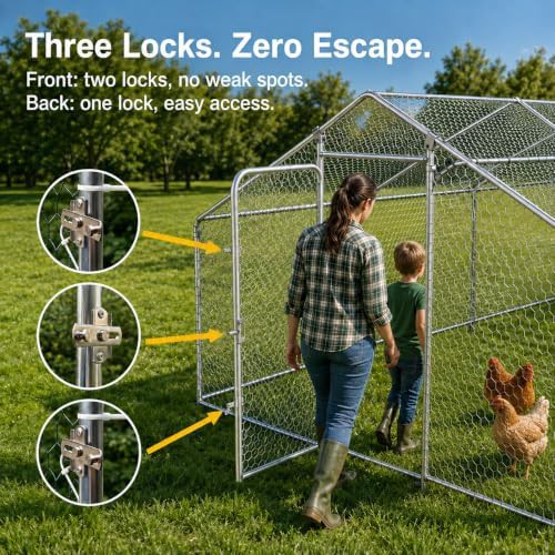 Tall metal chicken coop with wire mesh — photo 4