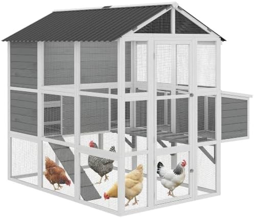 Gray walk in coop with three nesting boxes