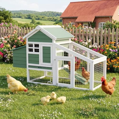 Outdoor wooden hen house with nesting box