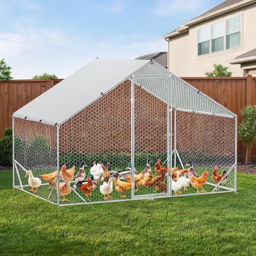 Large metal chicken coop with waterproof cover