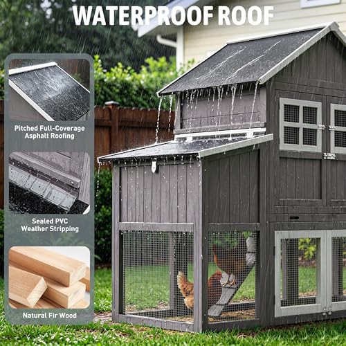 Grey wooden coop with integrated run — photo 4