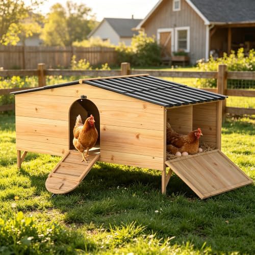 Natural wood poultry cage with dual nesting boxes