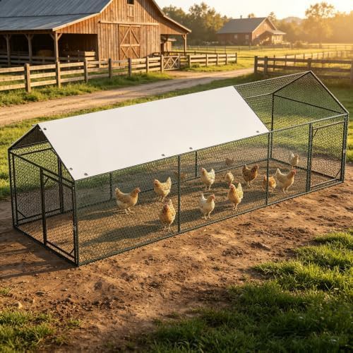 Walk-in metal poultry cage with run