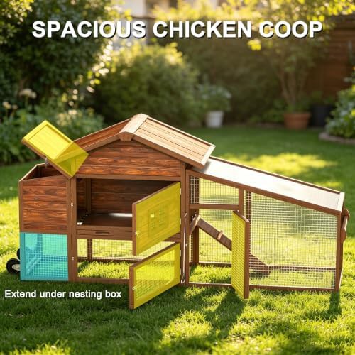 Brown mobile chicken coop with sun board — photo 5