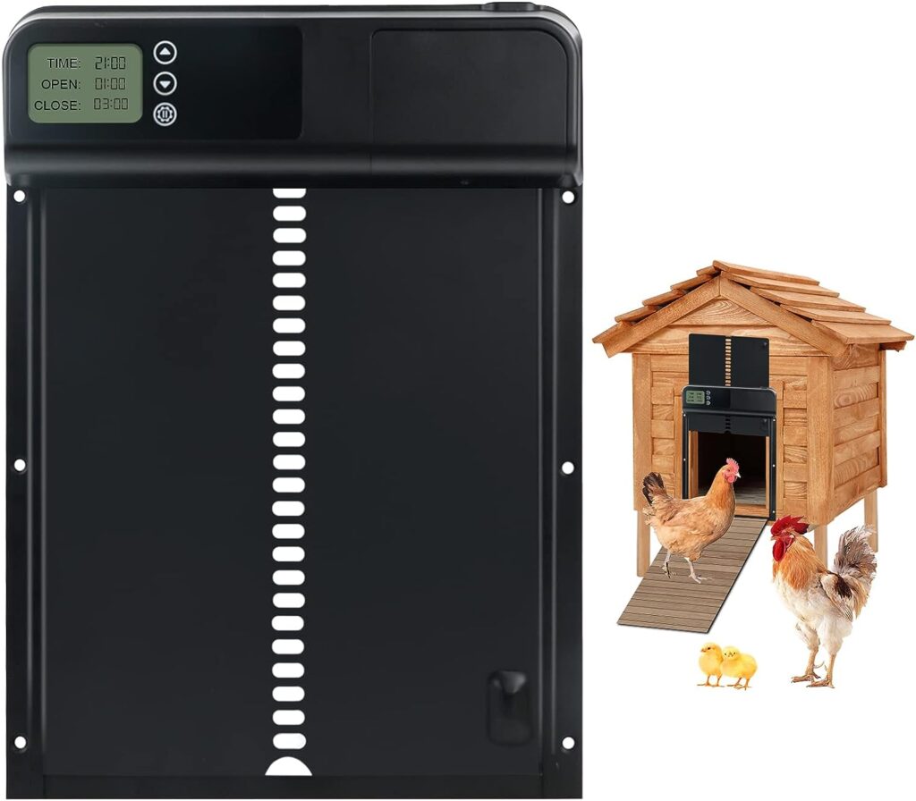 Automatic Chicken Coop Door, Aluminum Weatherproof Coops Door Opener with Timer, 3*AA Battery Powered, Predator Resistant Self-Locking Auto Chicken Doors for Home  Farm