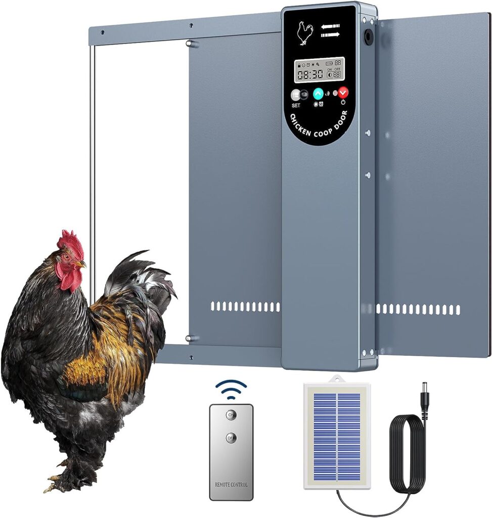 Automatic Chicken Coop Door Solar Powered - Auto Chicken Door Opener with LCD Display and Timer/Light Sensor Modes for Safe and Convenient Chicken Keeping (Grey)