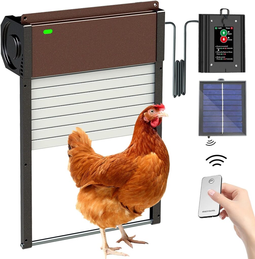 Automatic Chicken Coop Door Solar Powered - Opener Aluminum Auto Chicken Doors with Light Sensor, Timer Mode, Remote Control for Poultry Weatherproof Large