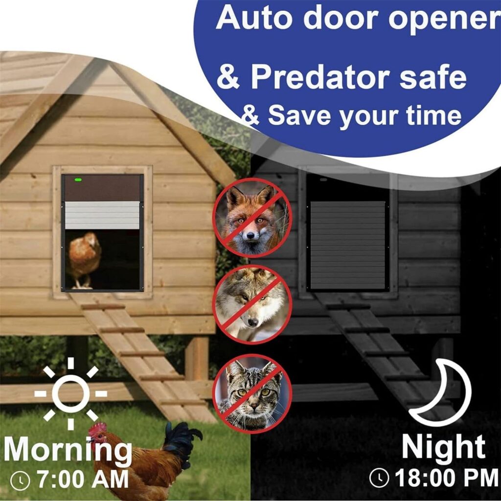 Automatic-Chicken-Coop-Door-Solar - Powered Opener with Timer  Light Sensor Poultry Aluminum Chicken Coops Doors with Remote Control Multi 4 Modes Auto Coops Doors