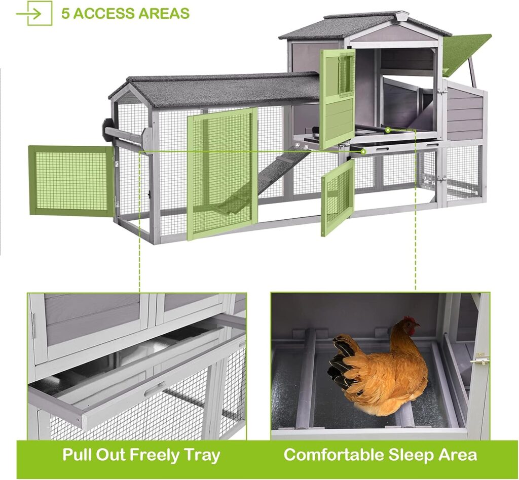 Chicken Coop 80in Mobile Chicken House with Run Portable Wooden Poultry Cage with Nesting Box,Movable