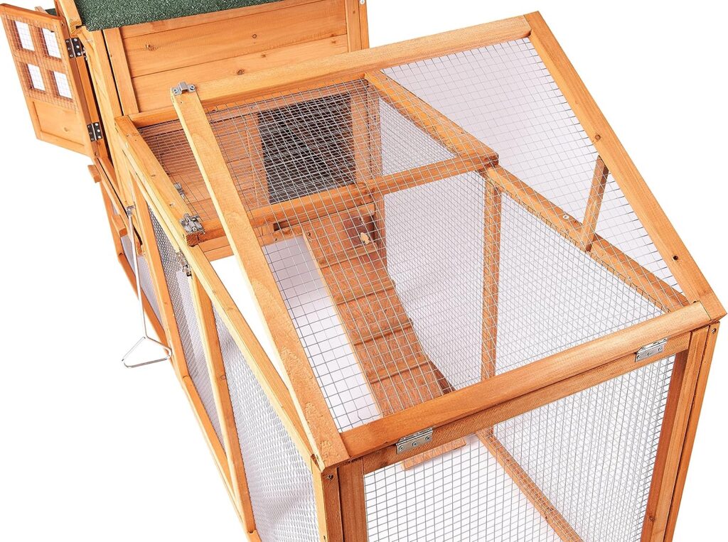 Chicken Coop Outdoor Wooden Rabbit Hutch Poultry House with Chicken Run Cage, Egg Box  Waterproof Roof (80)