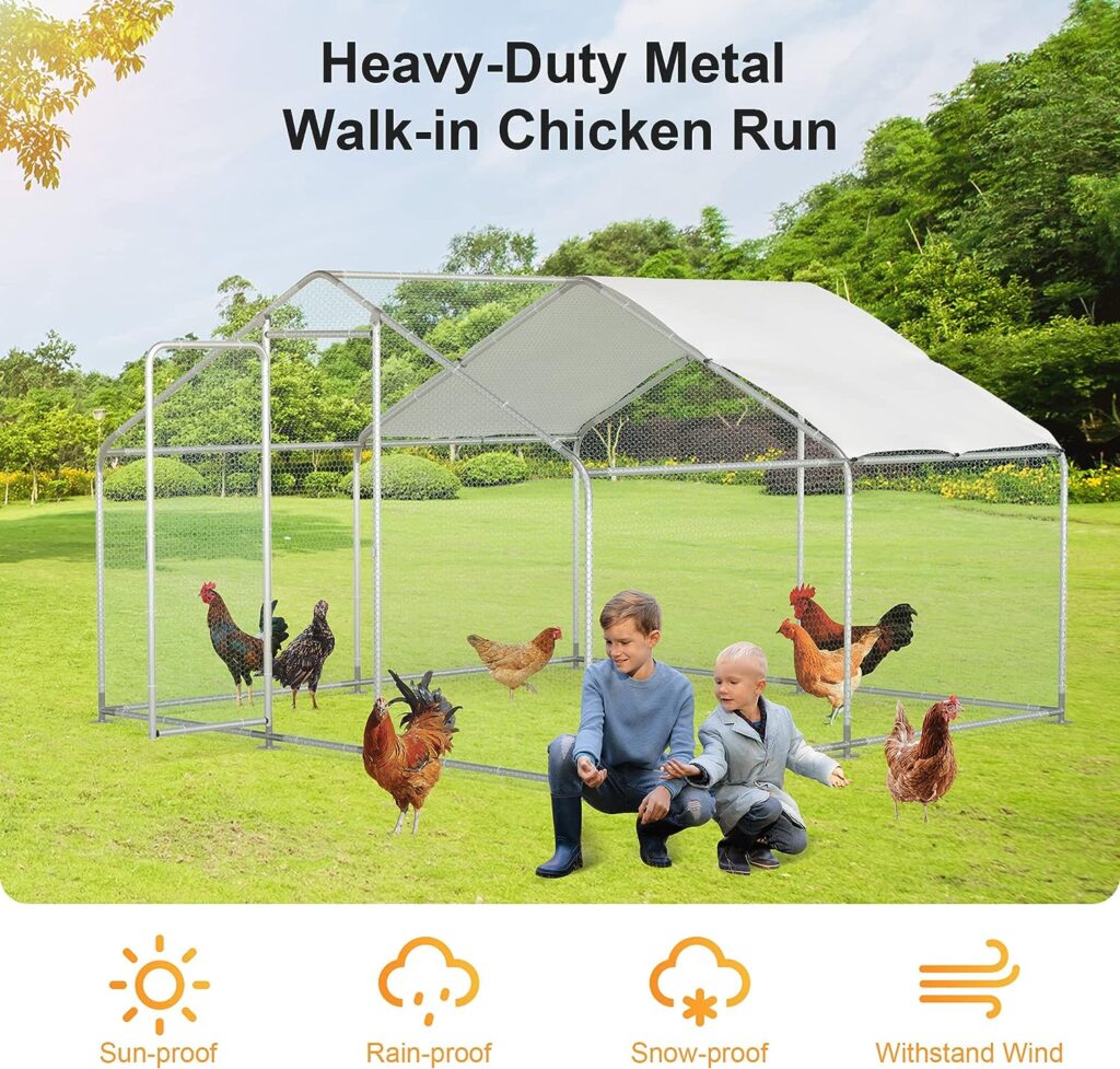 Morngardo Chicken Coop Large Metal Run for 20 Chickens Waik in Yard Poultry Cage Hen House with Waterproof Cover (96.8 Square Feet)