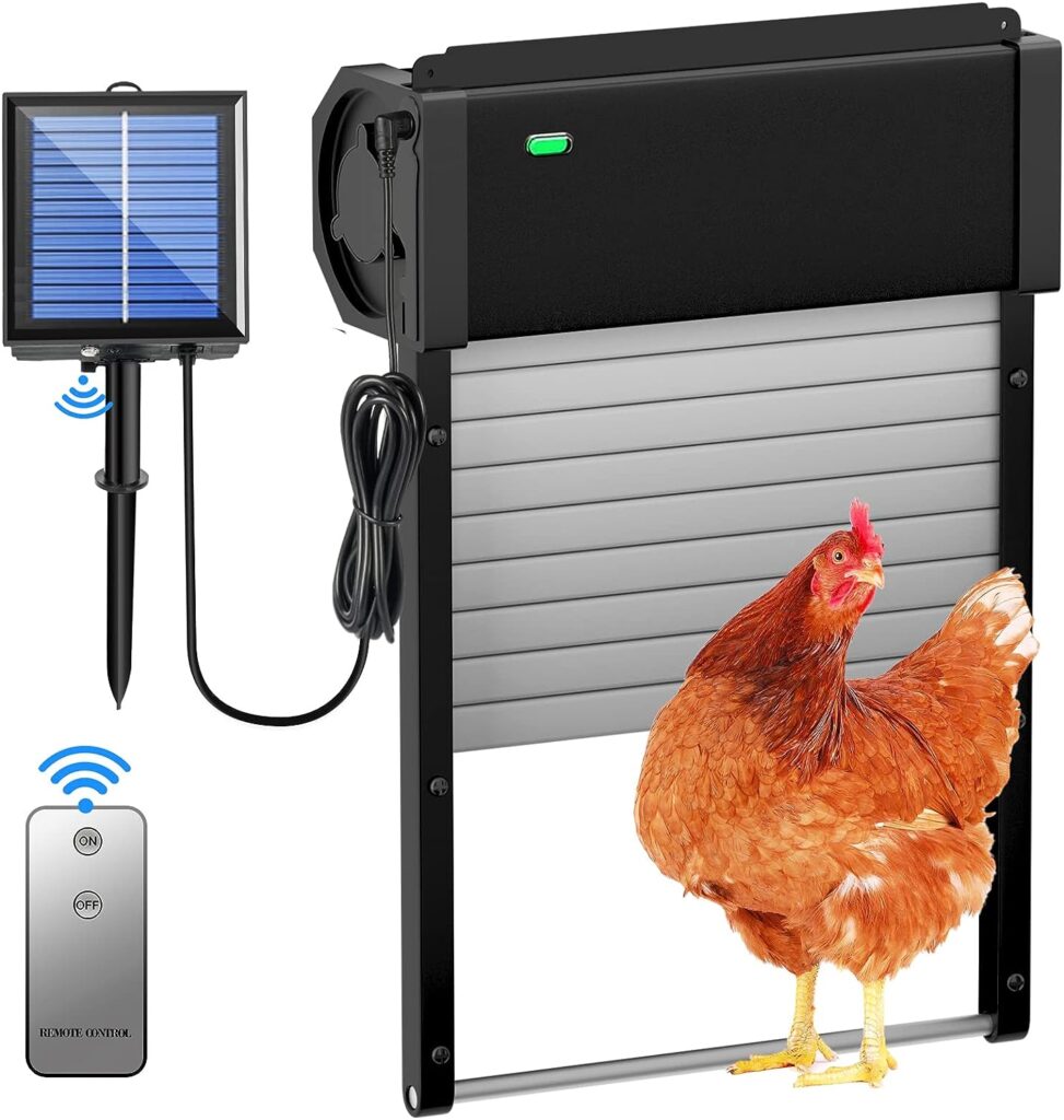 Automatic Chicken Coop Door, Solar Powered Chicken Door with Timer  Light Sensor, Full Aluminum and Weatherproof Multi-Modes Poultry Coop Door with Anti-Pinch Design(Black)