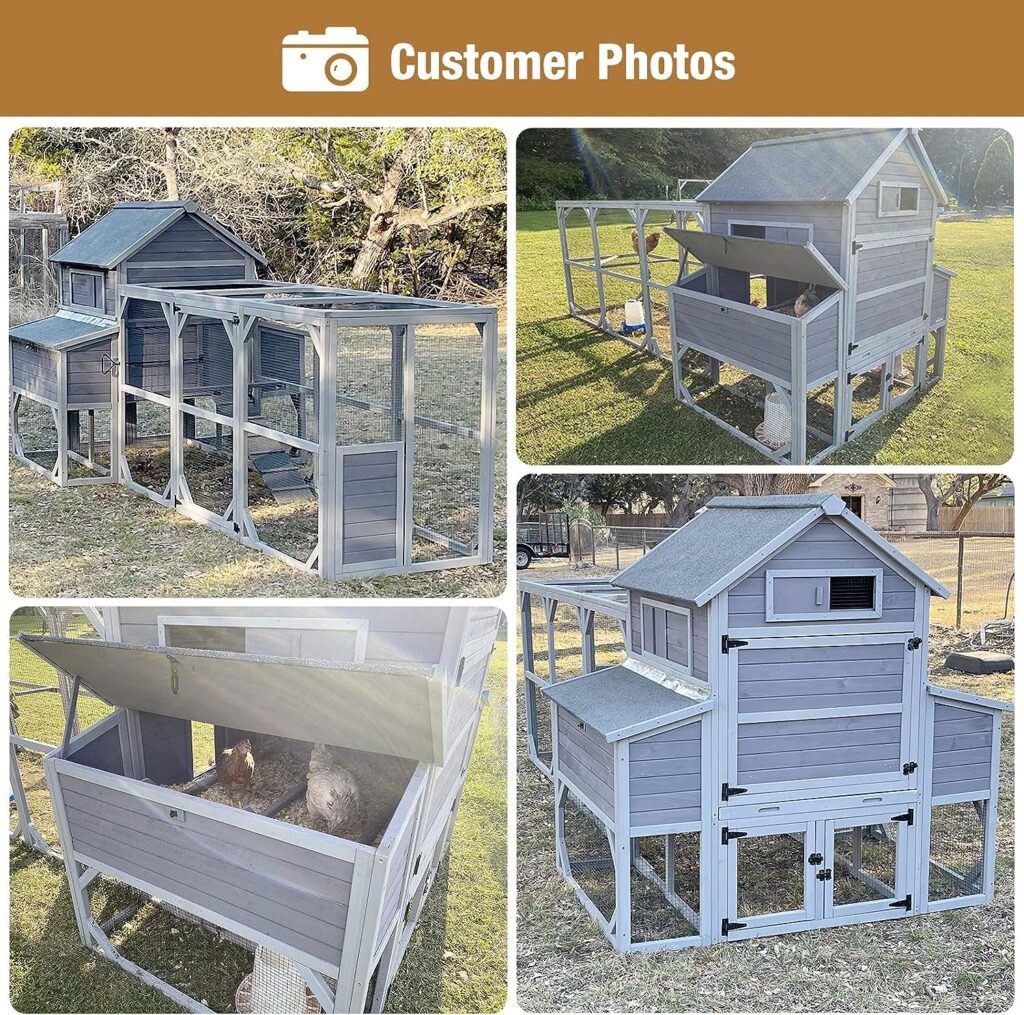 Chicken Coop Super Large, Backyard Hen House with Run Outdoor Poultry Cage for 8-10 Chickens, 5 Access Areas, Grey, XX-L