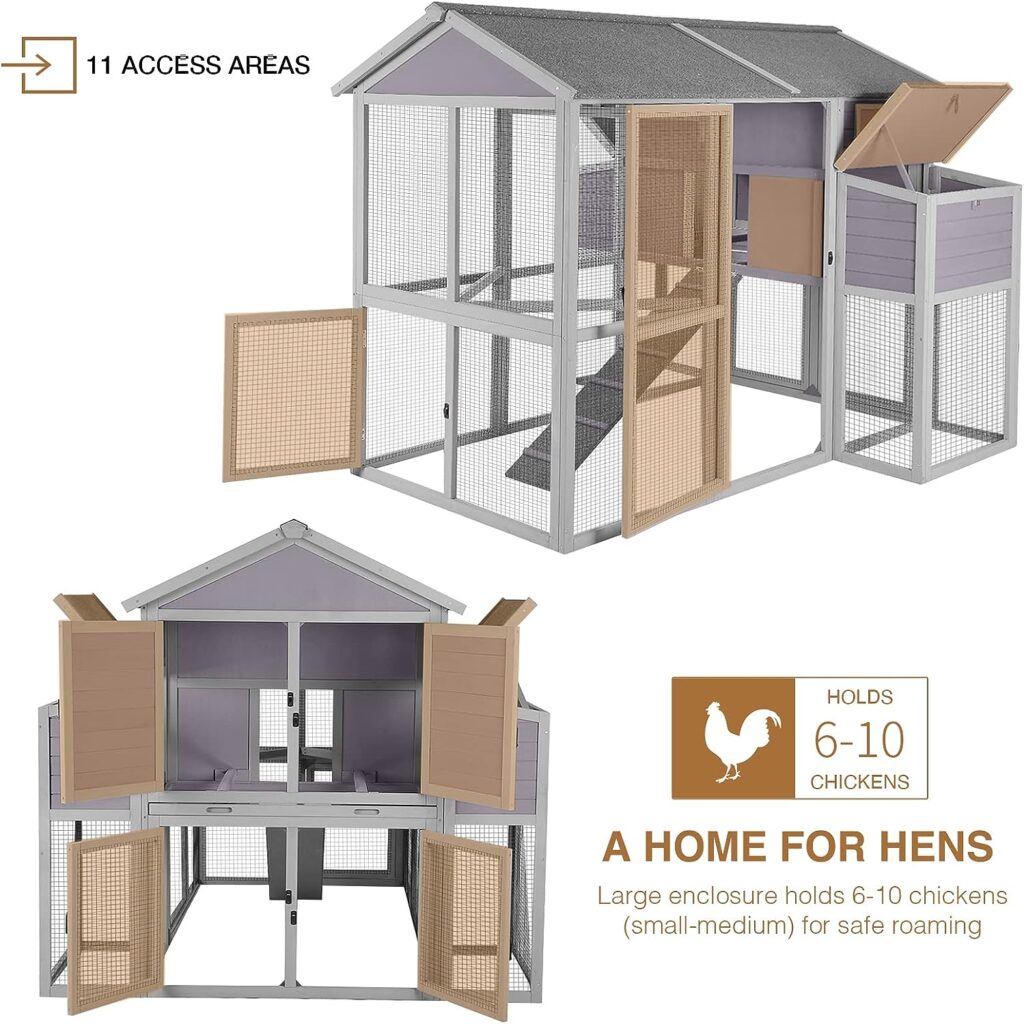 Large Outdoor Wooden Chicken Coop Multi-Level Hen House, Poultry Cage w/Ramps, Run, Nesting Box for 6-10 Hens, Garden Backyard Cage (X-Large)