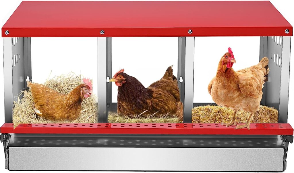 Nesting Box for Chickens, LIVOSA Roll Away Chicken Nesting Boxes with Egg Collection and Perch, Heavy Duty Metal Laying Box for Hens - 3 Compartment