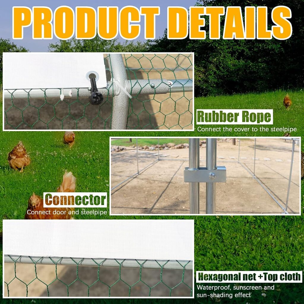 NUGRIART Large Metal Chicken Coop Walk-in Poultry Cage Hen Duck Run House with Waterproof  Anti-UV Cover Galvanized Rabbits Habitat Spire Shaped Cage for Outdoor Yard Farm Use