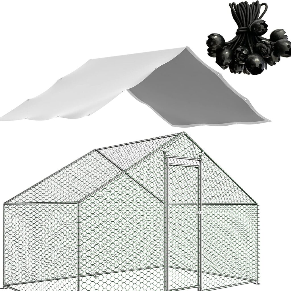 Outdoor Metal Chicken Coop Cover with 22 pcs Ball bungees Cords, for Large Walk-in Chicken Run Pen, Waterproof Cover, Fence Chicken Cages Cover, 11’Lx6.33’W (Only Cover,Frame not Include) 1 Pack