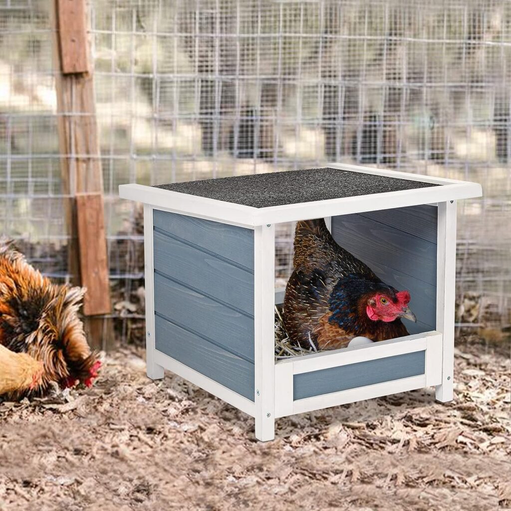 PETSFIT Nesting Boxes for Chicken Coop, Wood Single Compartment Chicken Nesting Boxes for Laying Eggs with Asphalt Roofing for Hens, Ducks, and Poultry