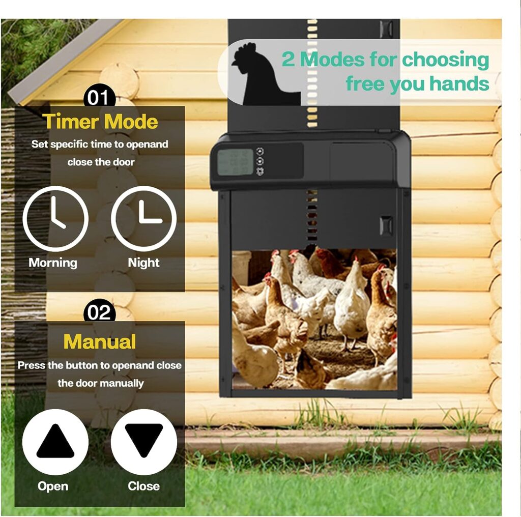 SMBDFOD Automatic Chicken Coop Door, Automatic Chicken Door with Both The Timer, Waterproof Auto Chicken Coop Door Battery Powered, Electric Chicken Gate Opener for Safe Chicken Rearing